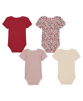 Tommy Hilfiger Baby Girl Floral-Stripe Short Sleeve Bodysuits, 4-Pack