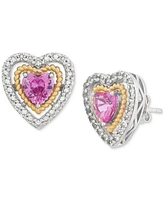 2-Pc. Set Lab Created Pink Sapphire (2 ct. t.w.) & Lab Created White Sapphire (1-1/5 ct. t.w.) Heart Pendant Necklace & Matching Stud Earrings in Ster