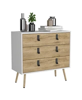 Depot E-Shop Toka Dresser 29"H, 3 Drawers Dresser with Handles and Wooden Legs