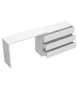 Homsee 6-Drawer L-Shaped Chest of Drawers with Rotatable Desktop