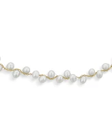 Bling Jewelry Delicate Multi Staggered Cultured White Baroque Pearl Strands Necklace Choker Intertwined Chain 18K Yellow Gold Plated 14 Inch Adjustabl