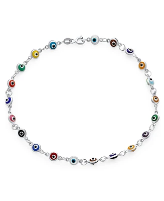 Bling Jewelry Protection Amulet Turkish Multi Color Charm Slender Evil Eyes Anklet Link Ankle Bracelet For Women .925 Sterling Silver