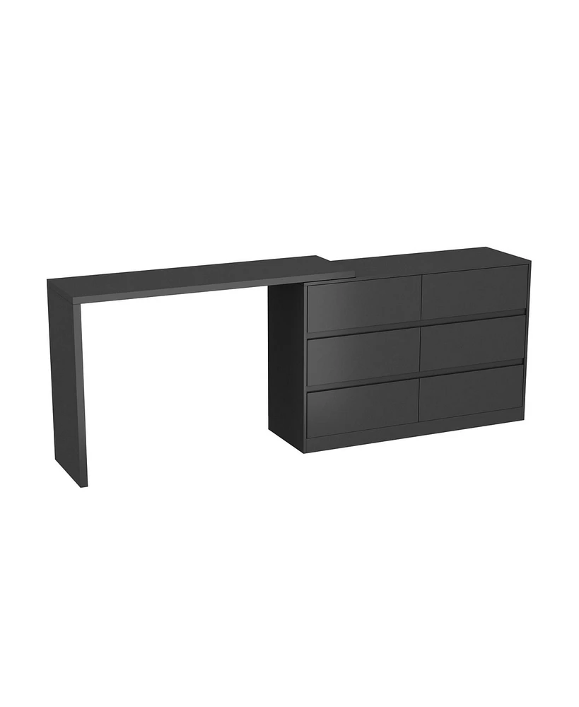 Homsee 6-Drawer L-Shaped Chest of Drawers with Rotatable Desktop