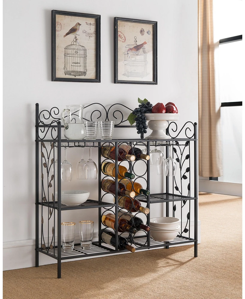 Kings Brand Furniture Metal Console Table Wine Rack, Liquor Bar Cabinet with Glass Holder, Sofa Table with Storage Shelves for Bar, Buffet, Living Roo