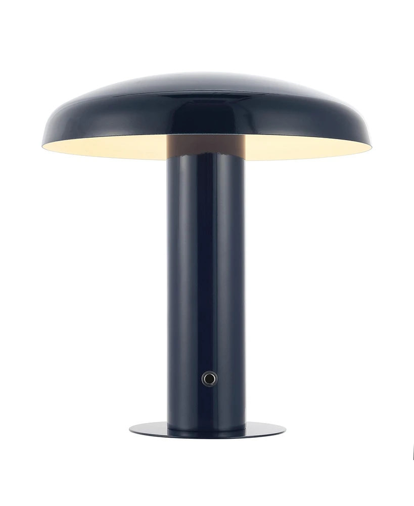 Jonathan Y Suillius 11" Contemporary Bohemian Rechargeable/Cordless Iron Dimmable Integrated Led Mushroom Table Lamp, Navy