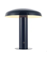 Jonathan Y Suillius 11" Contemporary Bohemian Rechargeable/Cordless Iron Dimmable Integrated Led Mushroom Table Lamp, Navy