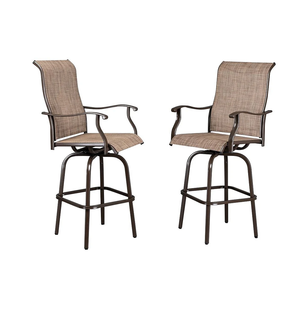 Slickblue 2pcs Wrought Iron Swivel Bar Chair Patio Swivel Bar Stools Brown (Only chair)