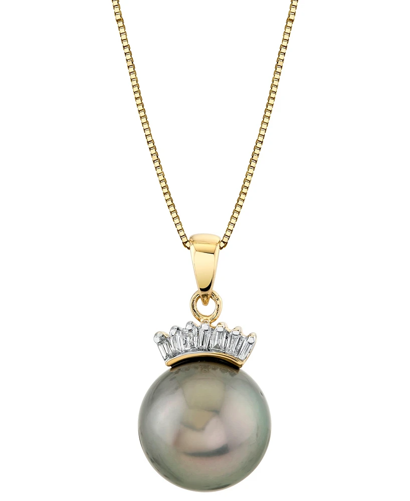 Cultured Tahitian Pearl (11mm) & Diamond (1/10 ct. t.w.) 18" Pendant Necklace in 14k Gold