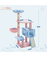 Slickblue Flower Cat Tree – 47.2'' Multi-Level Cat Tower with Sisal Scratching Posts, Pink Top Perch, Ramp, Fluffy Ball