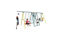 Slickblue Indoor/Outdoor Metal Swing Set with Safety Belt Perfect for Backyard Fun and Safety