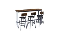 Slickblue Long Bar Table Set with 3 Pu Leather Upholstered Bar Stools for Modern Home or Kitchen