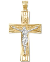 Men's Two-Tone Openwork Dimensional Crucifix Pendant in 14k Gold