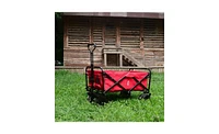 Slickblue Collapsible Heavy-Duty Beach Wagon Cart – Outdoor Folding Utility with Universal Wheels & Adjustable Handle, Red