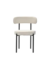 Slickblue White Boucle Dining Chairs Set of 2,Mid-Century Modern Curved Backrest Chair,Round Upholstered Kitchen Chairs