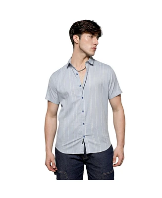 Campus Sutra Men's Icy Blue Unbalanced Striped Shirt