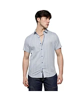 Campus Sutra Men's Icy Blue Unbalanced Striped Shirt