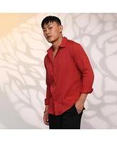 Campus Sutra Men's Cadmium Red Self-Design Striped Shirt