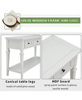 Slickblue Classic Retro Style Console Table with Three Top Drawers and Open Bottom Shelf, Easy Assembly
