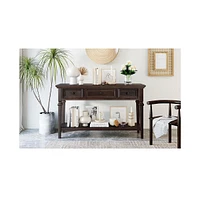 Slickblue Classic Retro Style Console Table with Three Top Drawers and Open Bottom Shelf, Easy Assembly