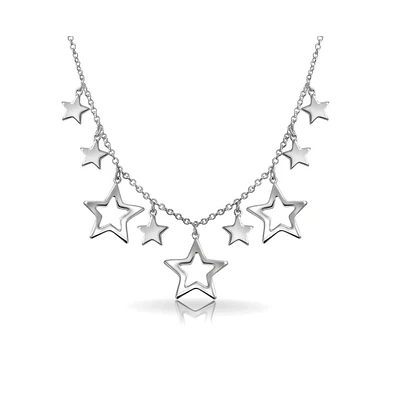 Bling Jewelry Celestial Usa Patriotic Multi Stars American Rock Open Dangle Star Bib Statement Collarbone Necklace For Women .925 Sterling Silver