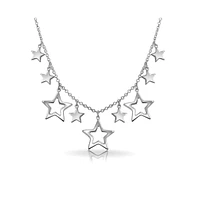 Bling Jewelry Celestial Usa Patriotic Multi Stars American Rock Open Dangle Star Bib Statement Collarbone Necklace For Women .925 Sterling Silver