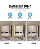 Lalahoo Lighted Medicine Cabinet with Mirror, Built-in Mini Fridge for Skincare, Adjustable Led Light Mirror, Bathroom Large Medicine Cabinet 2 Doors