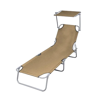 vidaXL Folding Sun Lounger with Canopy Steel Taupe