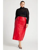 Eloquii Women's Patent Leather Skirt With Zipper Detail