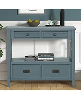 Slickblue "36'' Farmhouse Pine Wood Console Table: Entry Sofa Table with 4 Drawers & Storage Shelf - Blue