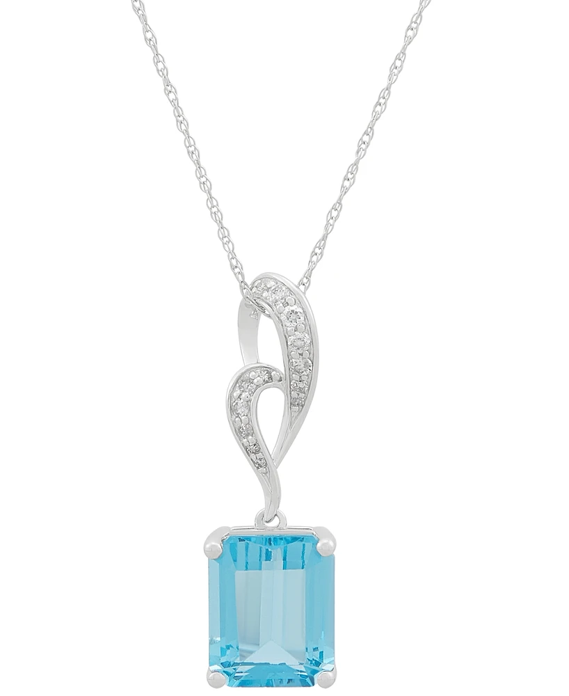 Swiss Blue Topaz (4 ct. t.w.) & Diamond (1/10 ct. t.w.) Swirl 18" Pendant Necklace in 14k White Gold