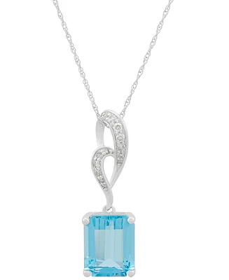 Swiss Blue Topaz (4 ct. t.w.) & Diamond (1/10 ct. t.w.) Swirl 18" Pendant Necklace in 14k White Gold