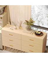 Homsee Yellow Wooden Grain 6 Drawers Chest of Drawers without Mirror