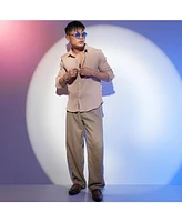 Men's Light Beige Self-Design Striped Shirt