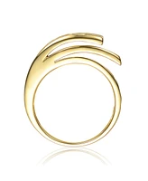 Rachel Glauber 14k Gold Plated with Clear Cubic Zirconia Hammered Coiled Wrap Ring