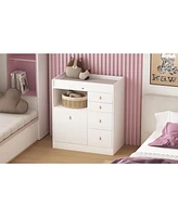 Homsee White 5-Drawers Changing Table,Kids Low Dresser with Shelf