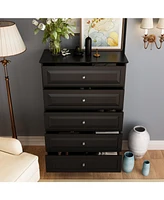 Homsee Black Wood Accent Storage Cabinets Organizer With 5 Drawers