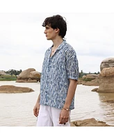 Campus Sutra Men's Navy Blue & Ivory White Ombre-Striped Oversized Shirt