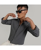 Men's Ash Grey Stripe-Creased Shirt