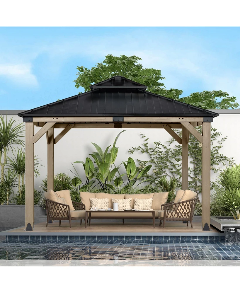 aoodor x 12 ft. Wood Gazebo,Outdoor Upgrade Cedar Wooden Frame Gazebo with 2-Tier Galvanized Steel Roof