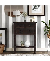 Slickblue Narrow Console Table, Slim Sofa Table with Three Storage Drawers and Bottom Shelf for Living Room, Easy Assembly