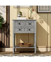 Slickblue Narrow Console Table, Slim Sofa Table with Three Storage Drawers and Bottom Shelf for Living Room, Easy Assembly