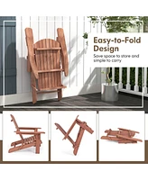 Costway Folding Adirondack Chair Set of 1 with High Backrest & Wide Armrests Wooden