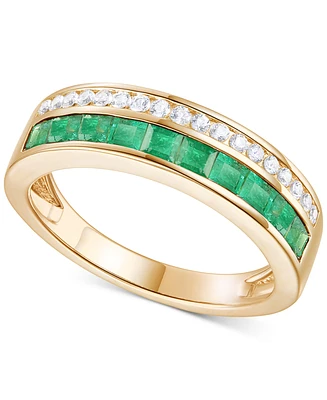 Emerald (7/8 ct. t.w.) & Diamond (1/5 ct. t.w.) Double Row Band in 14k Gold