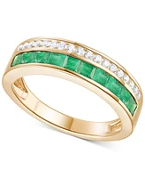 Emerald (7/8 ct. t.w.) & Diamond (1/5 ct. t.w.) Double Row Band in 14k Gold