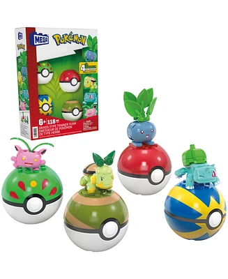 Pokemon Mega Grass-Type Trainer Team Building Toy Kit with 4 Action Figures, 118 Pieces