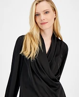 T Tahari Women's Draped Surplice-Neckline Faux-Wrap Blouse