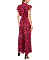 Msk Women's Floral Smocked-Trim Flutter-Sleeve Jumpsuit