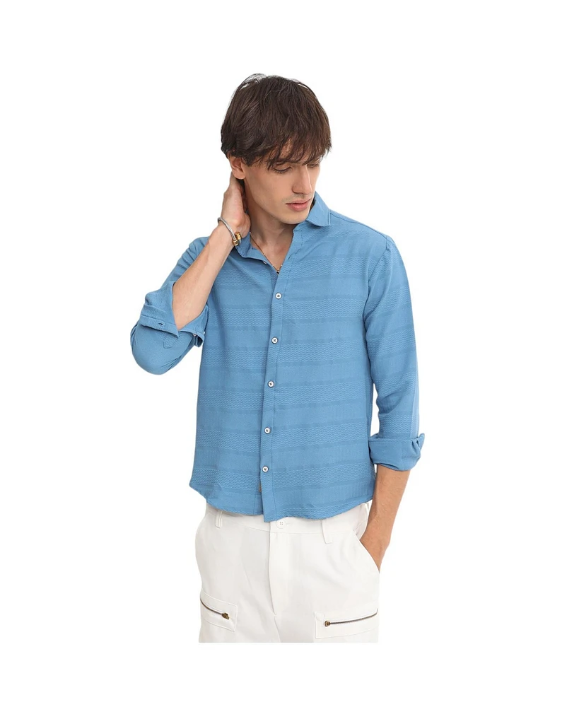 Campus Sutra Men's Sky Blue Chevron-Textured Shirt