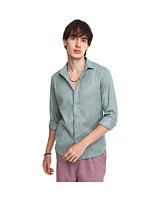 Campus Sutra Men's Sea Green Ribbed-Striped Shirt