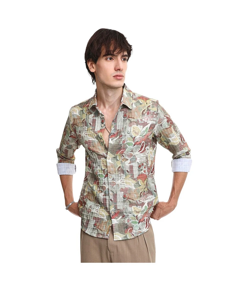 Campus Sutra Men's Multicolour Artistic Botanical Shirt